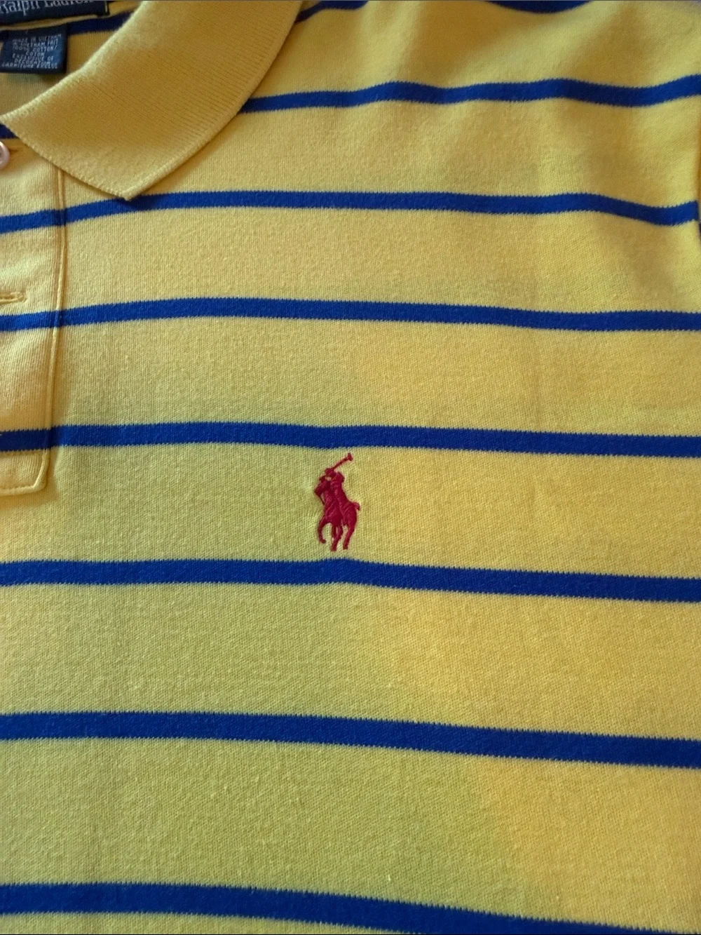 Polo by Ralph Lauren Yellow Polo with Navy Stripes and Red Logo